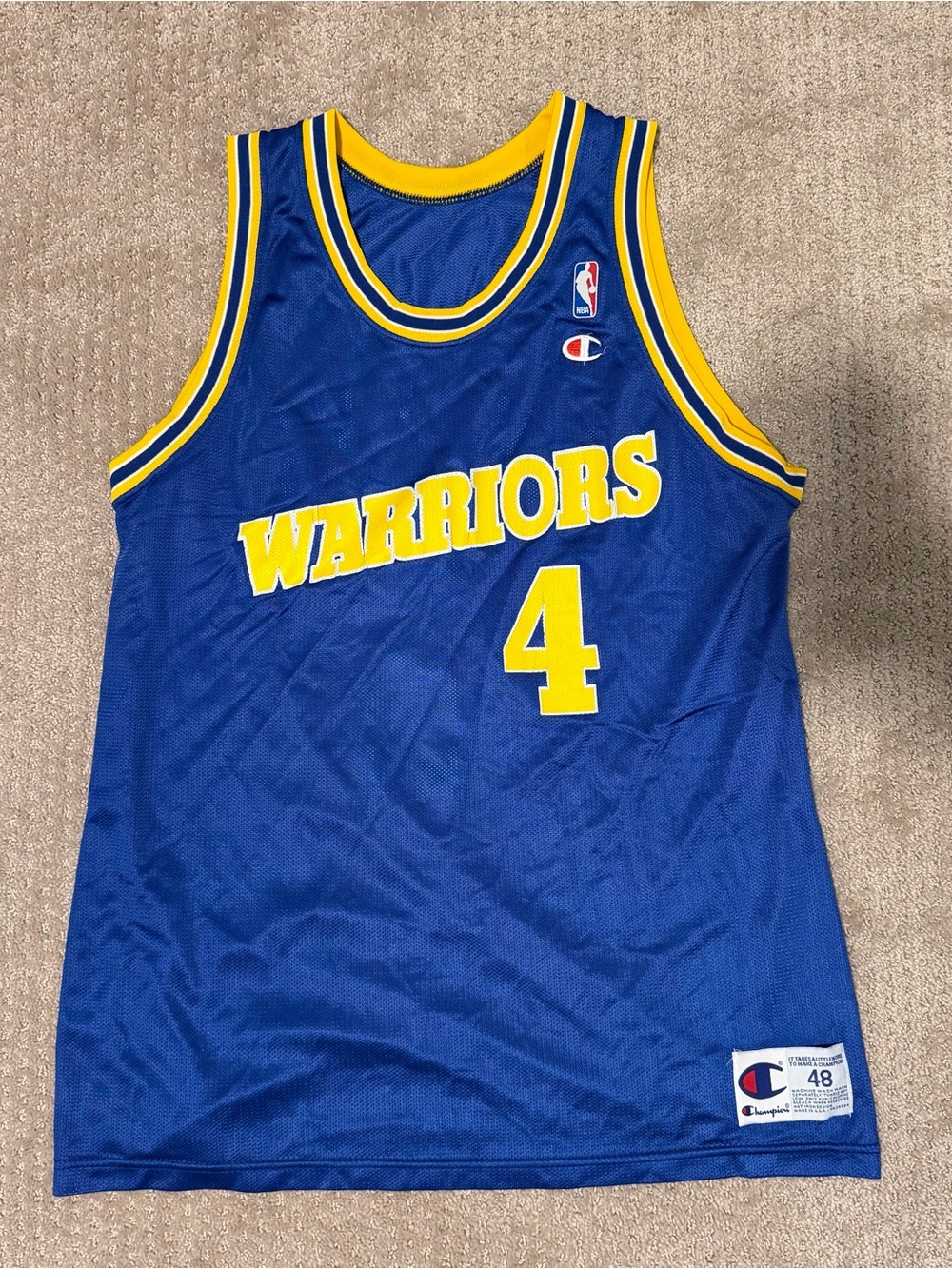 Vintage Chris Webber Golden State Warriors #4 Champion Jersey Size 48 Blue